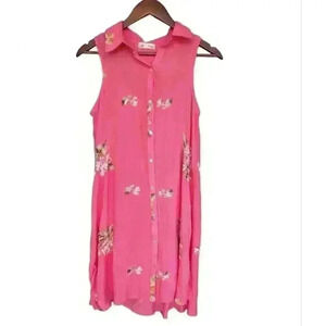 Pink Floral Embroidered Midi Dress